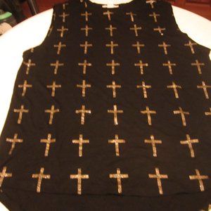 Women's Size S XXI Top with glittery gold crosses
